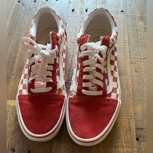 Red and white checkered Vans
